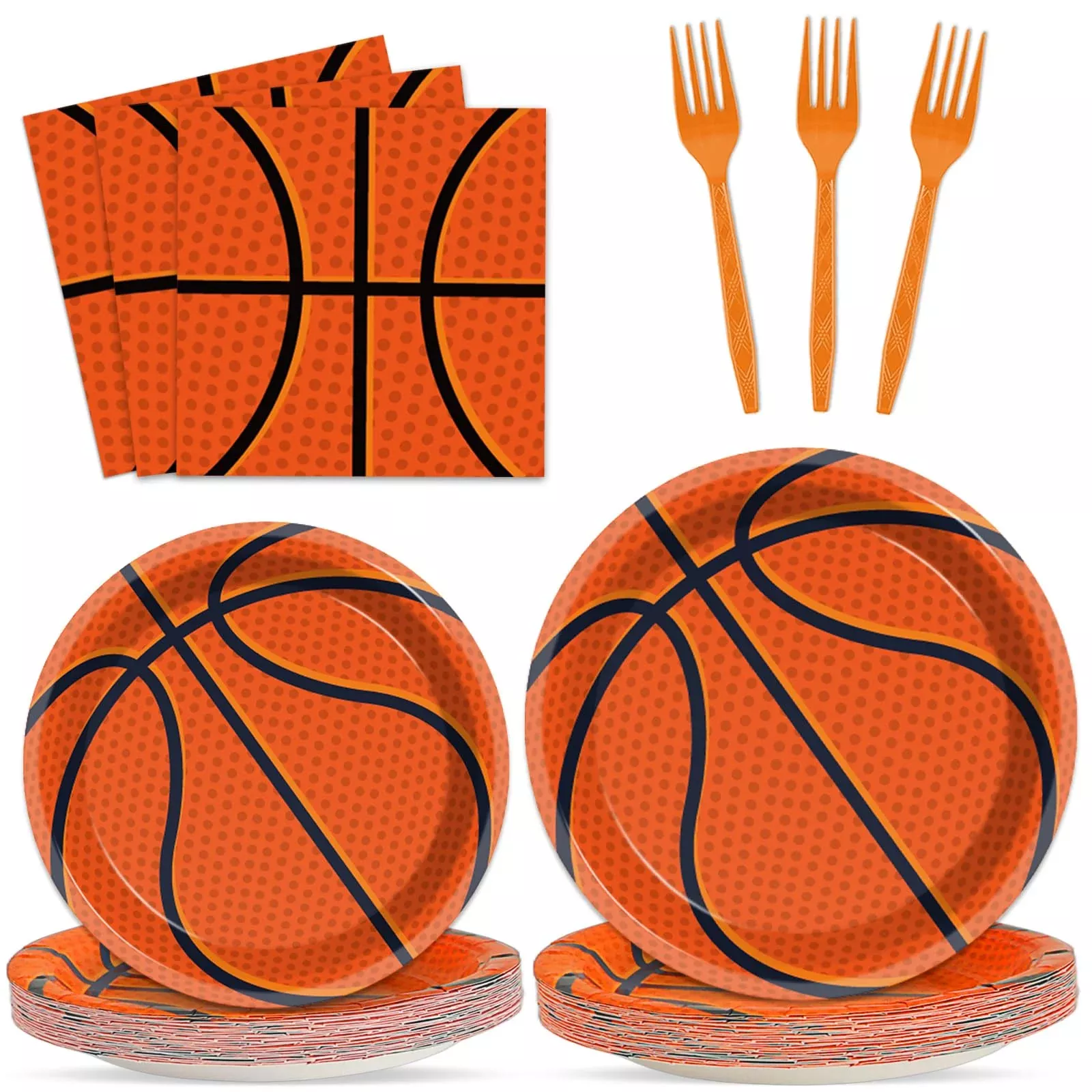 ZOIIWA Basketball Paper Tableware Set, 200 Pieces, Orange