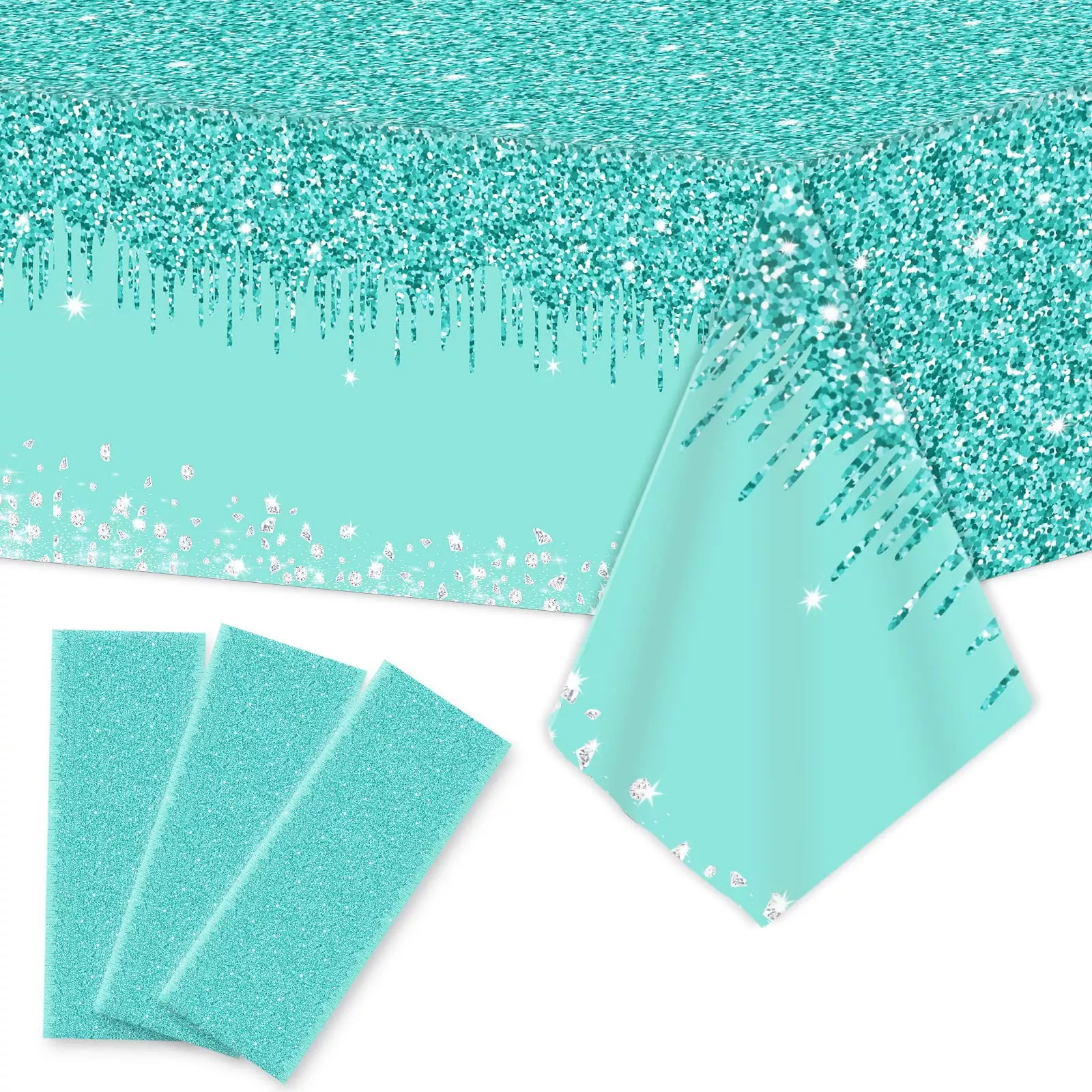 ZOIIWA Teal and Silver Tablecloths for Birthday Party, 54x108",