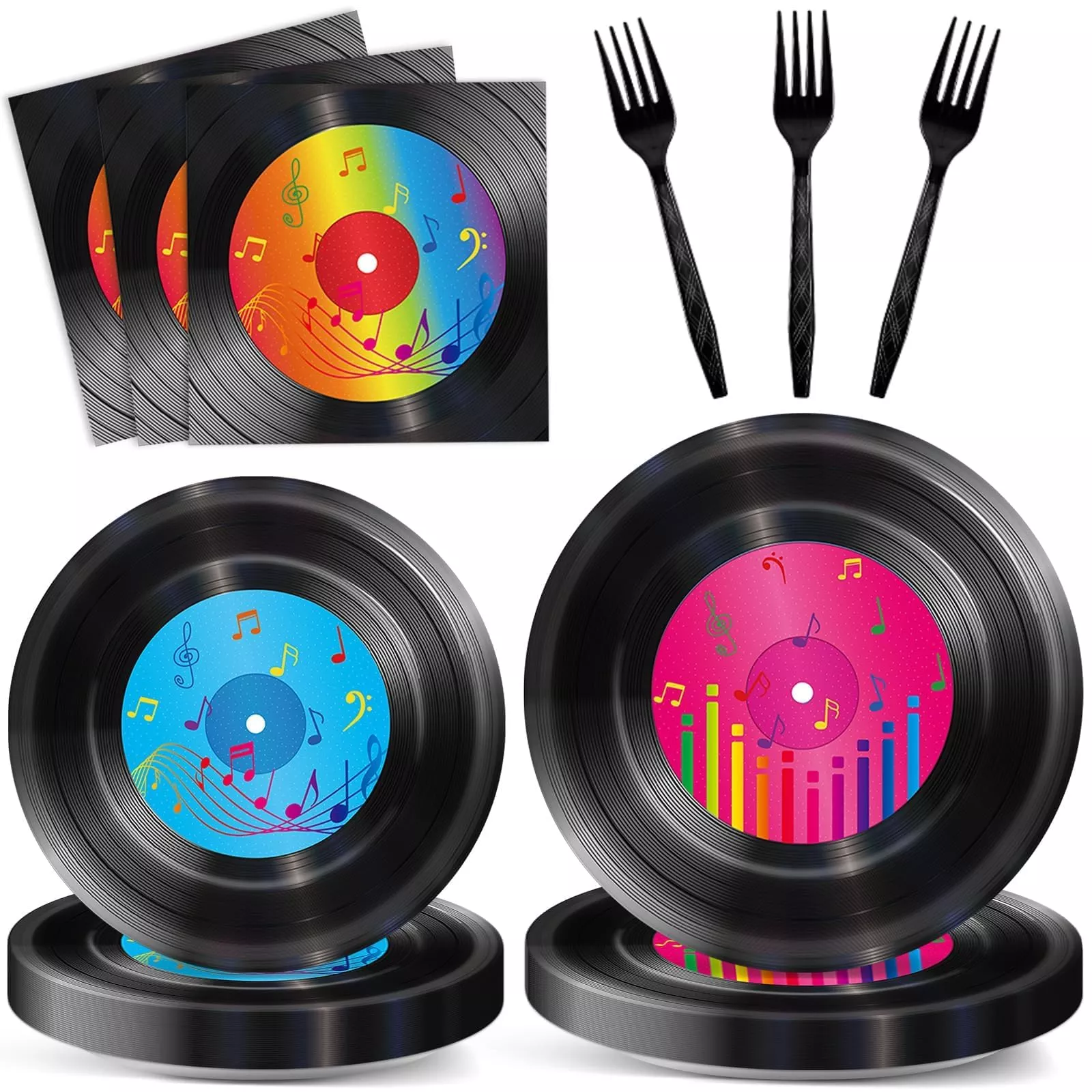 ZOIIWA Vinyl Record Themed Tableware Set for 50 Guests, Multicolor