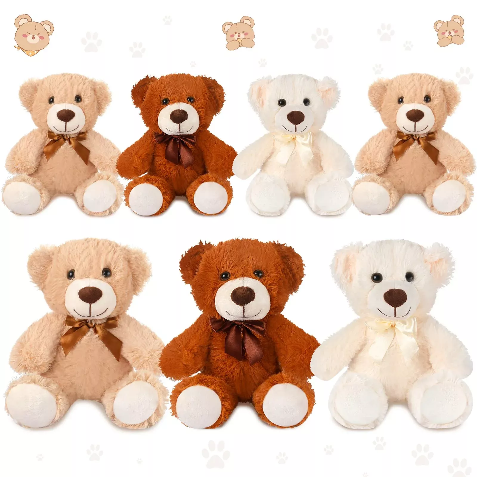 Zomiboo Plush Bear Set - 14 Inch, Classic Colors, Pack of 7