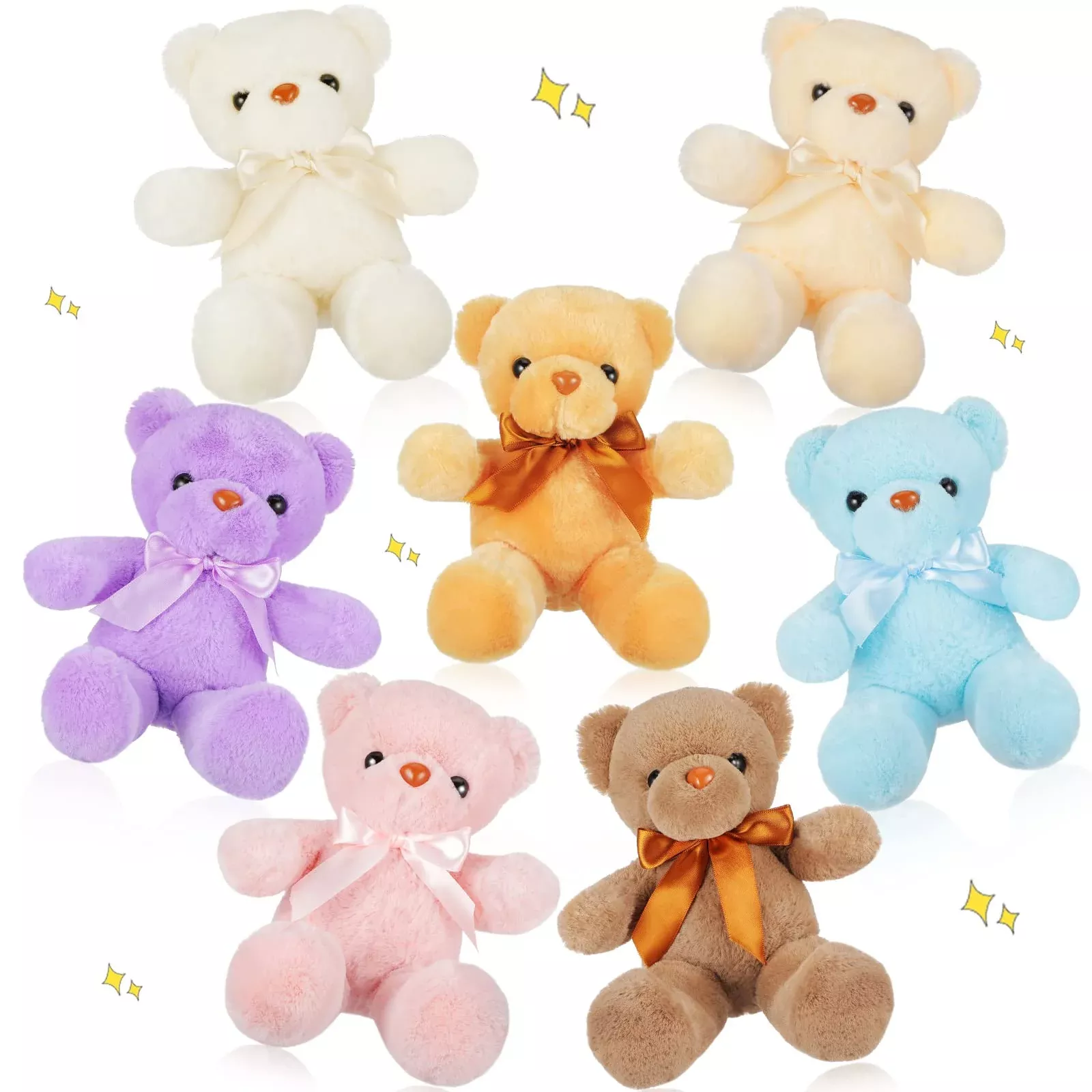 Zomiboo Plush Bear Set, 7 Soft Cuddly Toys, Light Colors,