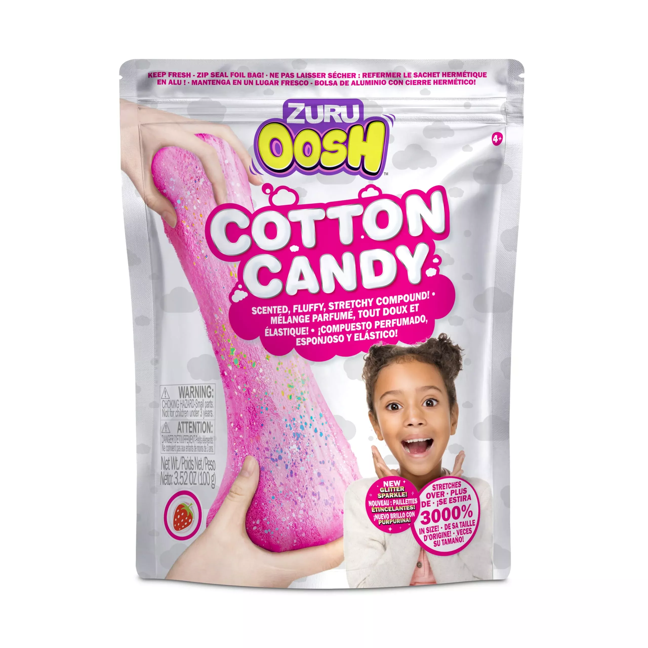 ZURU Oosh Cotton Candy Slime 100g - Fluffy Stretch Slime, Pink Strawbe