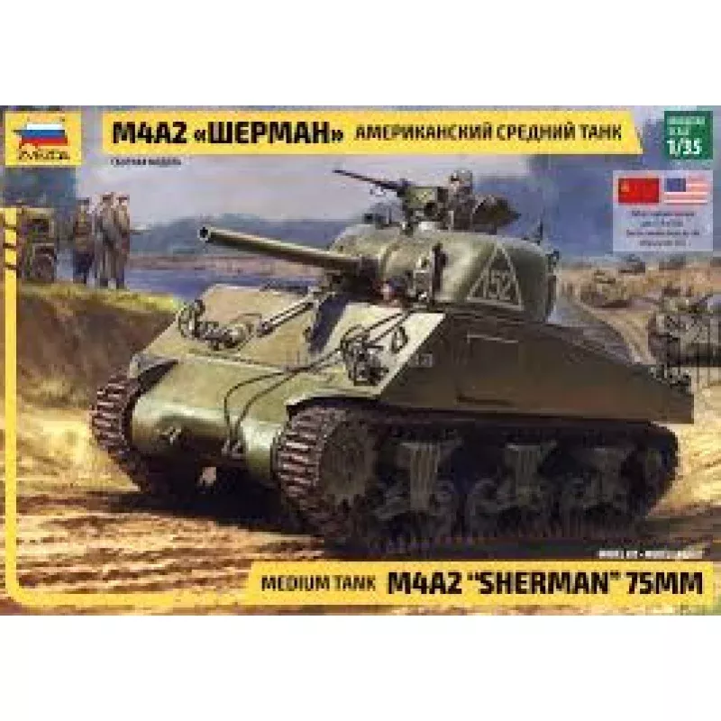 Zvezda-1/35 Medium Tank M4A2 "Sherman" 75MM