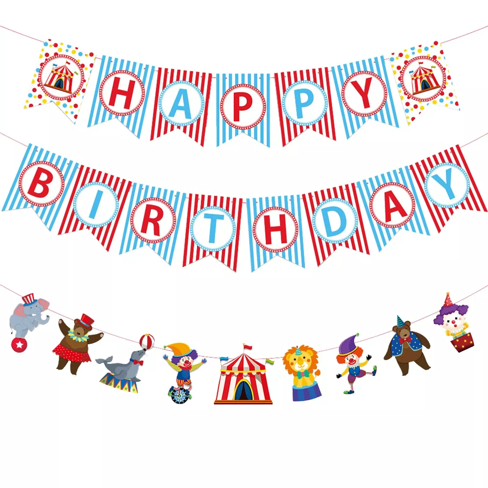 Zwiebeco Colorful Circus Birthday Banner Set with Strings, 3m, 1 Pack