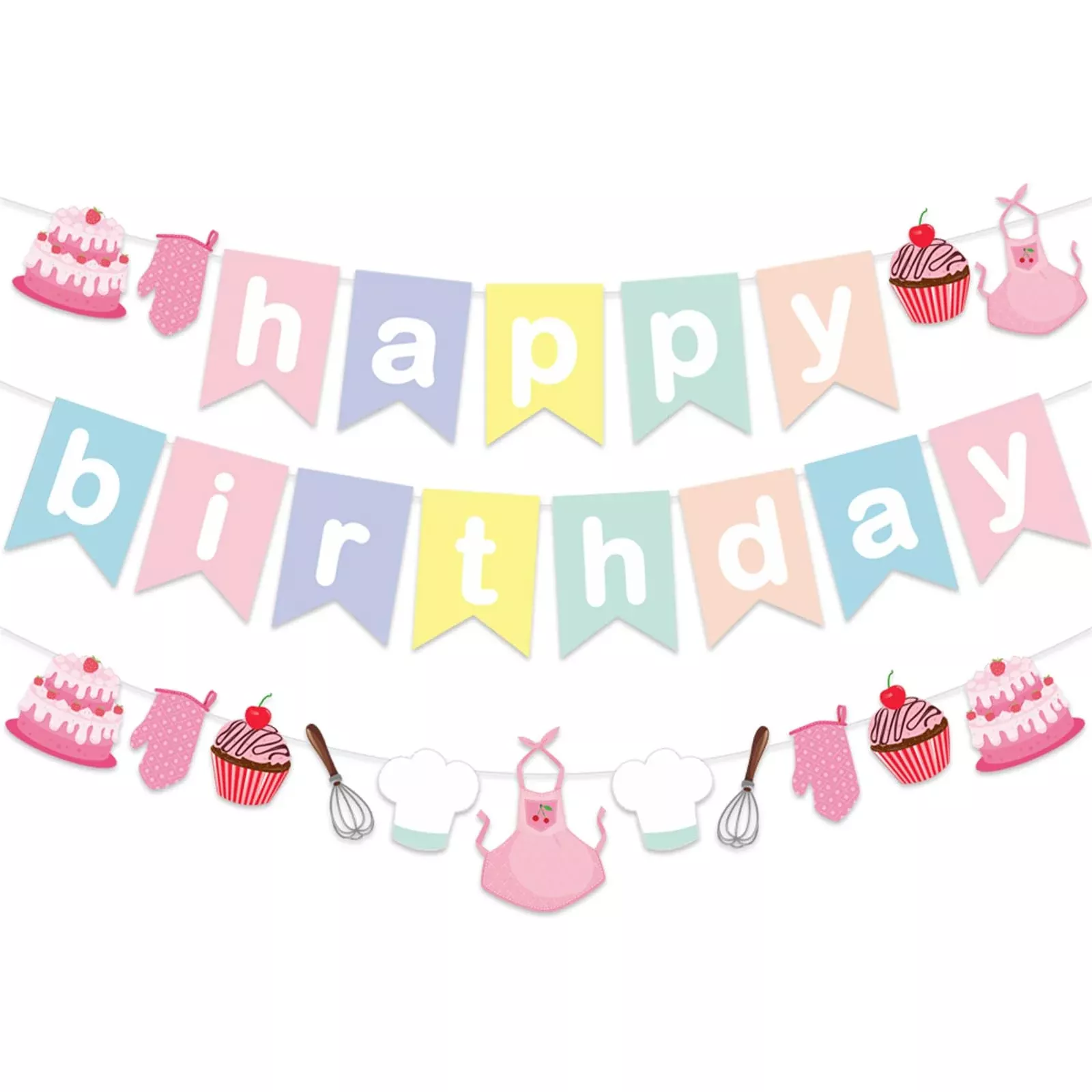 Zwiebeco Pink Birthday Banner Bunting Garland, 1 Pack, 3m String
